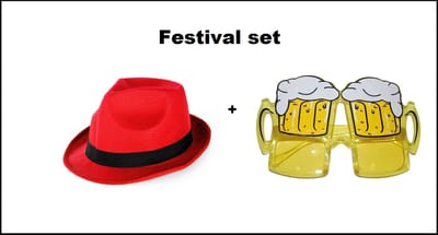 1x Party hoed rood + 1x Bier bril - Festival themafeest biertje verjaardag fun bierfeest