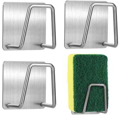 Dailygoods- Keukensponshouder 4 Stuks - Hangende Gootsteenhouder - Waterdichte Roestvrij Stalen Houder - Zwart - Eenvoudig te Installeren - Geschikt voor Glad Muuroppervlak - Sponshouder