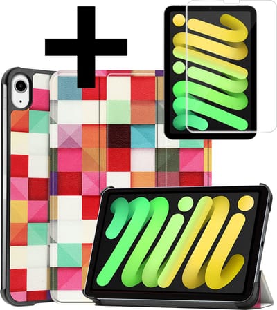 Hoes - Geschikt voor Apple iPad Mini 7 (2024) - 8.3 inch - 7e Generatie - Met Screenprotector - Trifold Bookcase - Hard Cover - Hardcover Book Case - Tablet Hoesje - Blokken