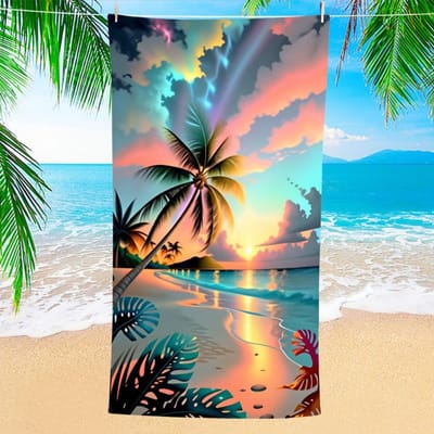 1 Stuk Zomer Zonsondergang Oceaan Strandlaken Sneldrogend Microvezel Landschap Badhanddoek Grote Sport Zwemhanddoeken Voor Zwembad Vakantie Feest 150X70cm(59x27.5in)