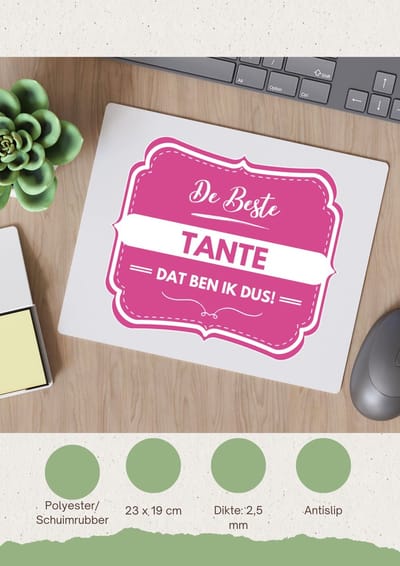Akyol - de beste tante Muismat - Tante - een tante - verjaardagscadeau - verjaardag - cadeau voor tante - cadeau - kado - geschenk - gift - tante artikelen - 23 bij 19 cm