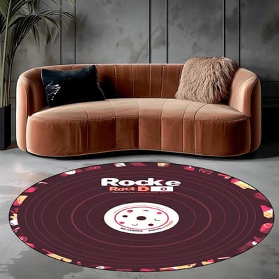 Vinyl Plaat Rond Tapijt voor Woonkamer Modern Abstract Decoratie Kleed Antislip Balkon Salontafel Matten Wasbaar Lounge Kleed 60cm 23.6 in