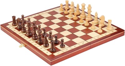 Houten Schaakspel - Opvouwbaar Bord - Strategisch Spel - Massief Houten Stukken - 40x40 Cm - N.v.t.