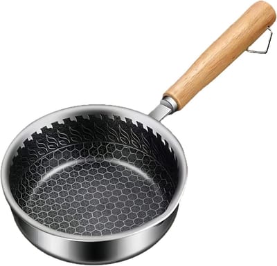 Steelpan Mini Koekenpan - Kleine Kookpot - Ontbijt Bereiden - Antiaanbaklaag - 14 cm - Zilver