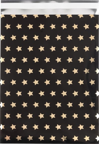 Cadeauzakjes plastic, geschenkzakjes, 25x33,5+3cm ZWART/GOUD (50 stuks)