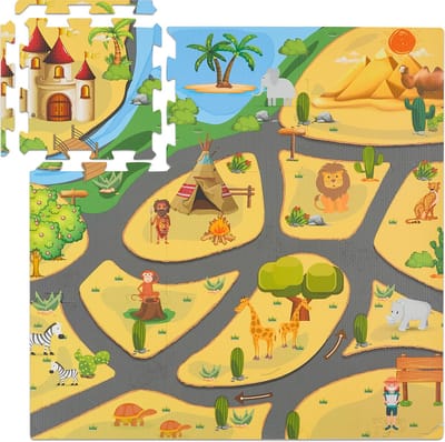 puzzelmat baby - safari - 9 speeltegels - smalle rand - foam - afwasbaar