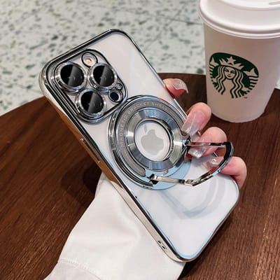 Luxe Plating Kickstand Houder Voor Magsafe Draadloos Opladen Case Voor iPhone 14 Plus 13 12 11 Pro Max Magnetische Schokbestendige Cover For iPhone 13 gray