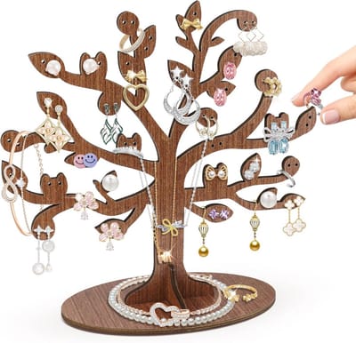 Houten sieradenboom voor oorbellen en sieradenopslag, unieke geschenken voor vrouwen