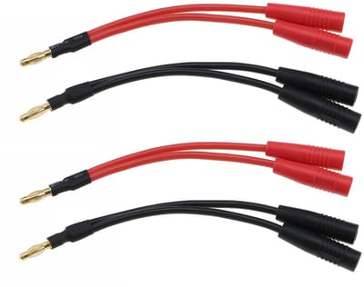 Dailygoody - Banaan Stekker Adapter - 4 stuks - 4mm Bananenplug - Rood en Zwart - Ideaal voor Afstandsbediening Vliegtuigen - 14AWG Kabel