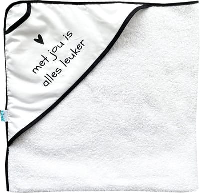 BINK Bedding Badcape "Met jou is alles leuker"  zwart wit