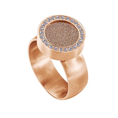 Quiges RVS Schroefsysteem Ring met Zirkonia Rosékleurig Mat 16mm met Verwisselbare Glitter Champagne 12mm Mini Munt