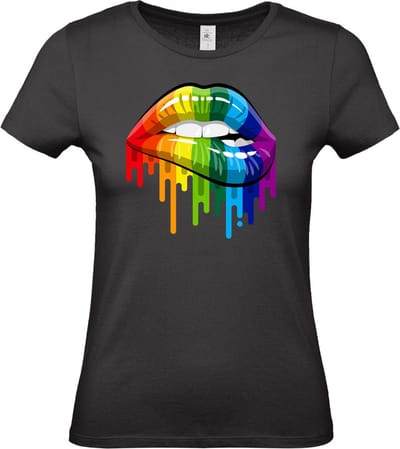 Dames T-shirt Rainbow Lips | Gay pride shirt kleding | Regenboog kleuren | LGBTQ | Zwart dames | maat XS