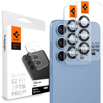 Spigen Camera Lens Protector Geschikt voor Samsung Galaxy S25 Plus - Glas.tR EZ Fit Optik Pro - 9H Tempered Glass - Gemakkelijke Installatie - Zwart 2-Pack