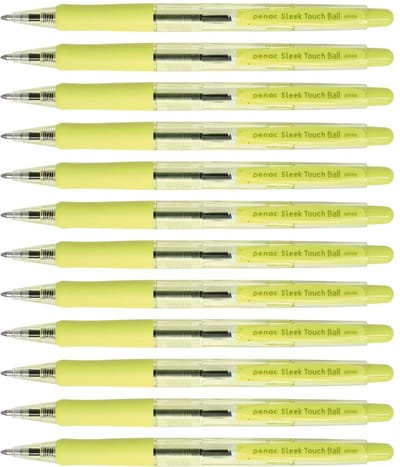Penac Balpen - Sleek Touch - 12 pack - Geel - 1.0mm - Blauw inkt