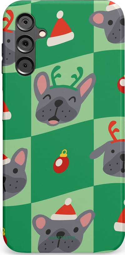 Casetastic hoesje geschikt voor Samsung Galaxy A14 (2023) 5G / Samsung Galaxy A14 (2023) 4G - Dubbellaagse bescherming - Schattige Kersthondjes - Fashion Case - Groen Grijs