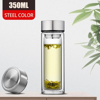 Dubbellaags Glazen Kop Hittebestendige Waterbekers Met Thee Zeef Filter Kantoor Grote Capaciteit Glazen Drinkware 420-1000ml beige