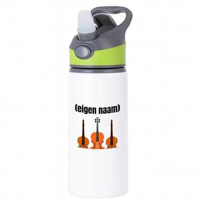 Hacebo® - 3 violen waterfles met rietje groen - Viool - muziek liefhebbers - met eigen naam - de echte viool liefhebber - cadeau - kado - water fles - 650ML