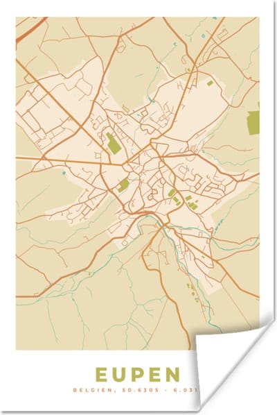 Poster Stadskaart - Plattegrond - Kaart - België - Eupen - 120x180 cm XXL