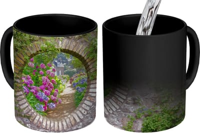 Magische Mok - Foto op Warmte Mokken - Koffiemok - Doorkijk - Bloemen - Hortensia - Zomer - Magic Mok - Beker - 350 ML - Theemok