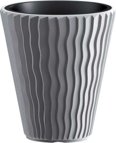 Prosperplast Plantenpot/bloempot Sand Waves - buiten/binnen - kunststof - steengrijs - D39 x H43 cm - met binnenpot