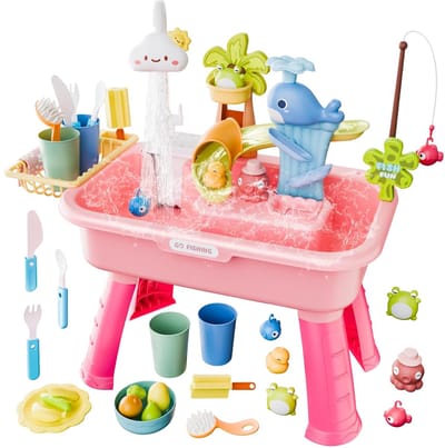 4-in-1 elektrische watertafel speelgoed - voor peuters van 1-3 jaar - Keukenspeelgoed met stromend water - voor kinderen met waterpomp - Dieren, eten, servies, rollenspel, verjaardagsspeelgoed voor jongens en meisjes