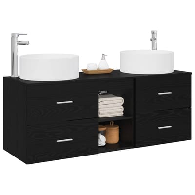 vidaXL - Badkamermeubel - Set - 3 - st - Zwart - 129 - x - 44,5 - x - 80 - cm - Bewerkt - hout