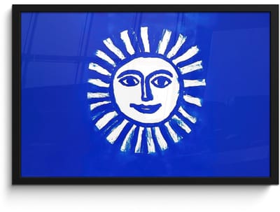 Poster in lijst - Fotolijst 60x40 cm - Posters - Zon - Gezicht - Penseelstructuur - Blauw - Posterlijst zwart - Decoratie - Wanddecoratie woonkamer - Muurdecoratie slaapkamer