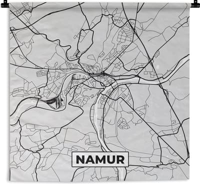 Wandkleed - Wanddoek - Stadskaart – Plattegrond – België – Zwart Wit – Namen – Kaart - 180x180 cm - Wandtapijt