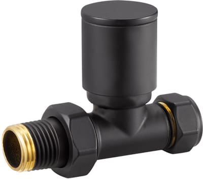Radiatorconnect manuele radiatorkraan 1/2" x 15 mm knel zwart recht.