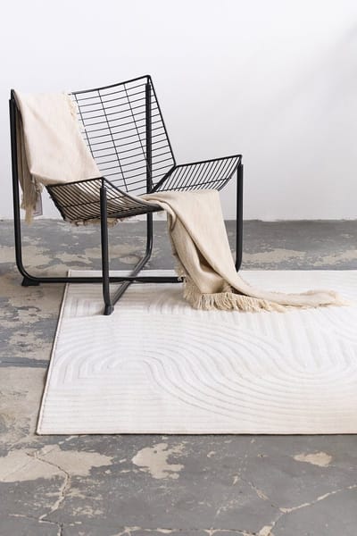 TAPISO Hygge Vierkant Vloerkleed Crème-Wit Laagpolig Kleed met Strepen, Cirkels & 3D Geometrisch Effect Skandi & Boho Modern Design Woonkamer Tapijt Slaapkamer OEKO-TEX - 120x120