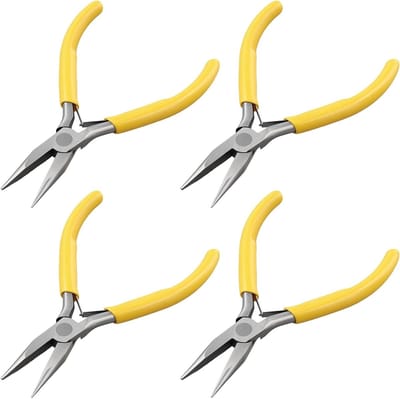 Set van 4 Stuks 13 cm Lange Spit- en Knijptangen met Gele Handgreep voor Reparatie en Doe-Het-Zelf Klussen