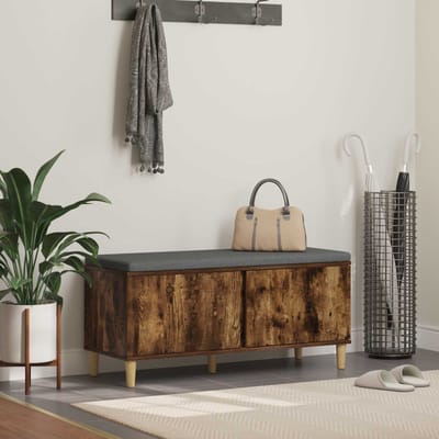 vidaXL - Hallenbank - met - kussen - met - opslag - Gerookte - Eik - 100 - x - 38 - x - 46 - cm