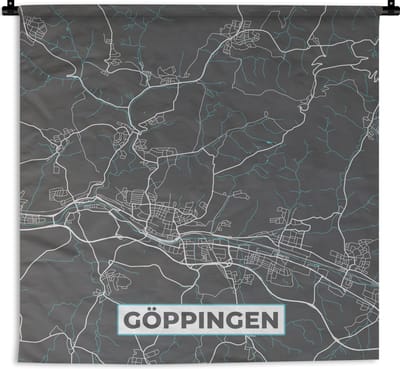 Wandkleed - Wanddoek - Stadskaart – Plattegrond – Duitsland – Blauw – Göppingen – Kaart - 180x180 cm - Wandtapijt