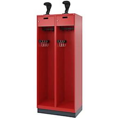 C+P Evolo brandweerkast, model PRAKTUS, 2 compartimenten, H 1950 x B 800 x D 500 mm, sokkel, vuurrood RAL 3000