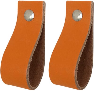 2x Leren handgrepen 'de lus' - maat M (19 x 2,5 cm) -  ORANJE - incl. 3 kleuren schroefjes (handgreepjes - leren grepen - greepjes - leren lusjes)