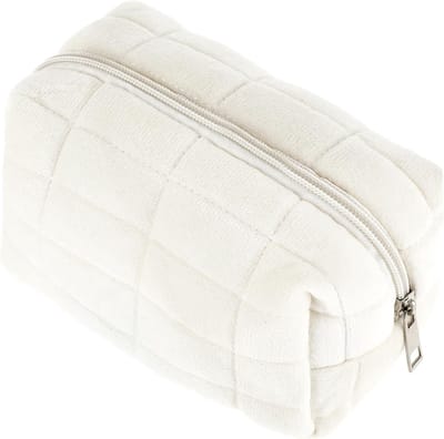 Make-up Organizer voor Reizen - Cosmetica Tas, Toilettas en Huidverzorging Pouch voor Vrouwen en Meisjes - Fluffy en Compact Design in Wit