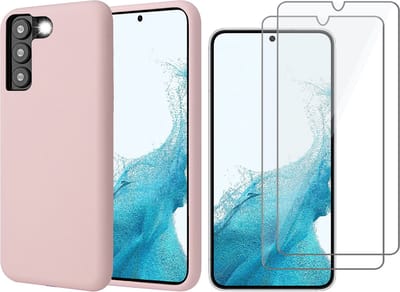 Hoesje geschikt voor Samsung Galaxy S22 - Matte Back Cover Microvezel Siliconen Case Hoes Roze - 2x Tempered Glass Screenprotector