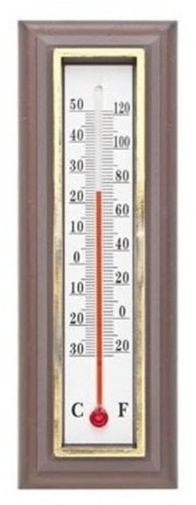 Buiten thermometer - donkerbruin - 5 x 16 cm - celcius en fahrenheit - tuin thermometers