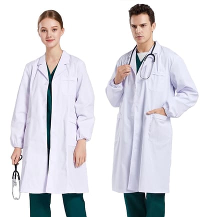 Dailygoods- Laboratoriumjas duurzaam - Katoenen doktersjas - Lange mouwen - Unisex werkjas - Bescherming tegen morsen - Ademend en lichtgewicht