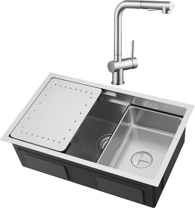 CECIPA max Spoelbakken Keuken 70x44CM - Spoelbak Keuken Met Keukenkraan met Uittrekbare Uitloop - Multifunctionele Spoelbak - Spoelbak Met Afdruiprek - Wasbak Keuken - RVS
