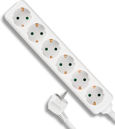Meervoudige Stekkerdoos - Wit - 6-voudig - Met 5m Kabel en Aardingsfunctie - Voor Binnengebruik