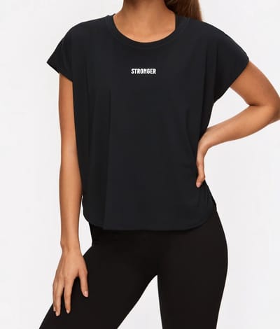 Stronger - Drop T-Shirt - Sportshirt - Dames - Zwart - Maat XS