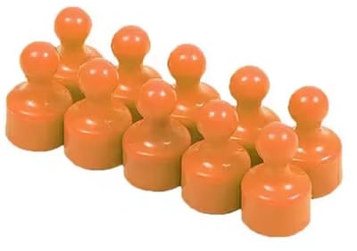 TLVX 10 stuks Sterke Pion Magneten Oranje 12 x 20mm / Magnetisch / Foto magneet / Koelkast magneten / Whiteboard magneten / Speel en leer magneetjes / School / Boodschappenlijst / Memo / Notitie / Sleutel / Kantoor / Schoolbord / Oranje Magneten