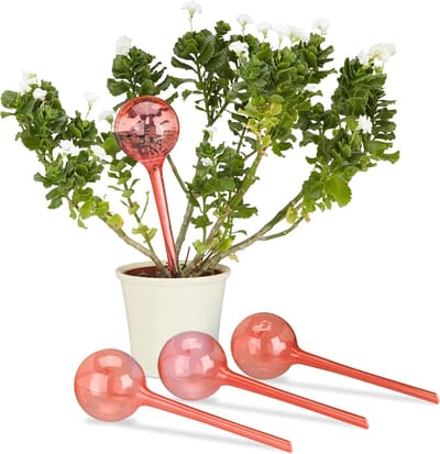 Famanu waterdruppelaar, set van 4, watergeefsysteem, 2 weken, kamerplanten, kunststof, rood