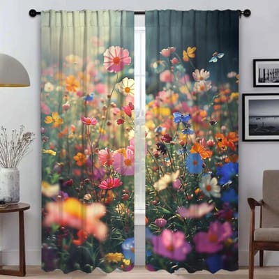 Partition Wildflower Elegante Kamergordijnen 2 Stuks Shades Raamgordijn voor Kamer 2 Panel Tule voor Slaapkamer Woonkamer Keuken Thuis W50xH70cmx2pcs-CL