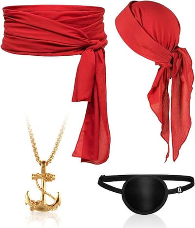 Vintage Piratenkostuum Accessoires Set voor Carnaval en Halloween, Inclusief Rode Bandana, Riem en Cosplay Items voor Mannen en Vrouwen