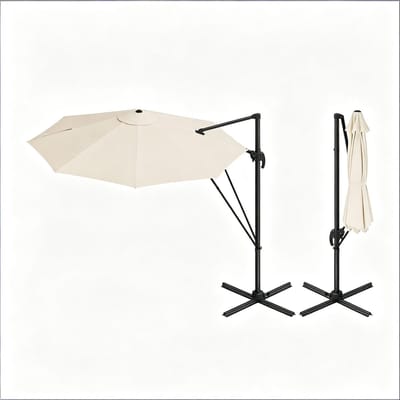 OKWISH Parasol Draaibaar 3 M Polyester Beige Voor Terras En Balkon Met Kantelbare Stand En Kruisvoet