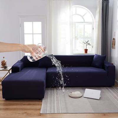 Waterdichte elastische bankhoezen voor woonkamer effen kleur bankhoes stretch bankhoes hoek L-vorm bank moet 2 stuks kopen 2 seater 140-185cm marineblauwe kleur