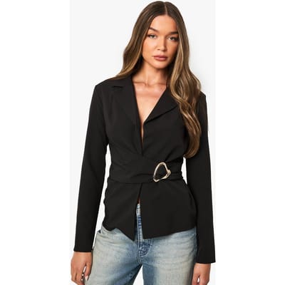 boohoo Dames Blazer met hardwareaccent en gerimpelde voorkant | Zwart | Maat: 38
