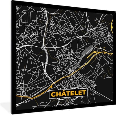 Fotolijst incl. Poster - Stadskaart - Plattegrond - Goud - Châtelet - Kaart - 40x40 cm - Posterlijst